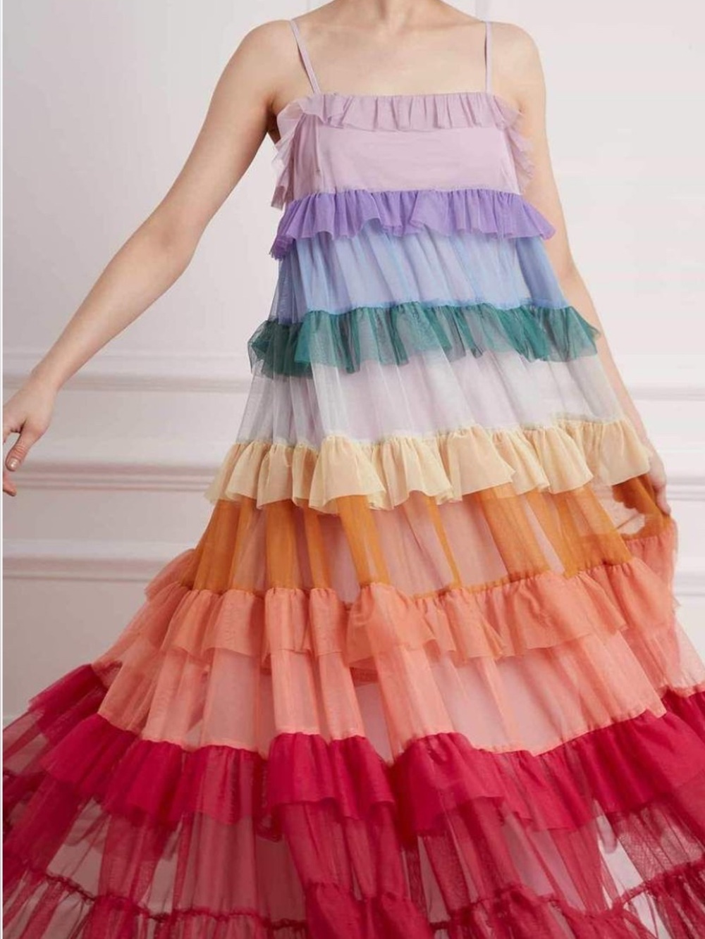 Storia Multi-Tiered Rainbow Ruffle Dress, Medium